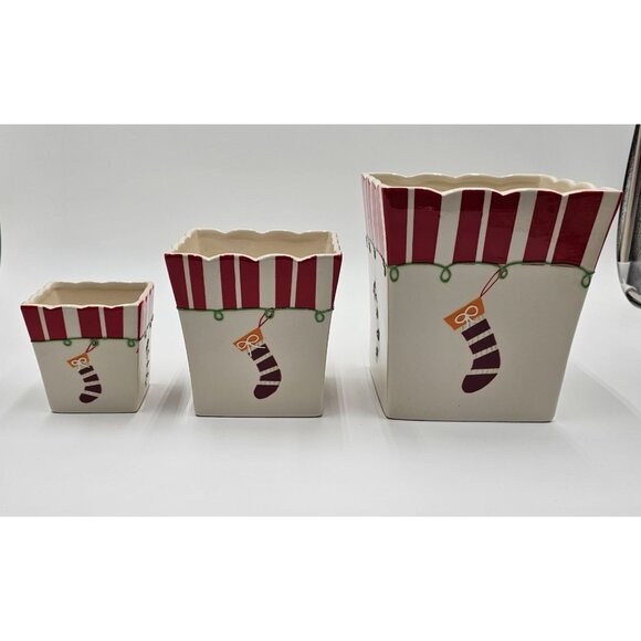 VTG Set Of 3 Holiday Food Safe Ceramic Stacking Containers Christmas Decor - Picture 1 of 16